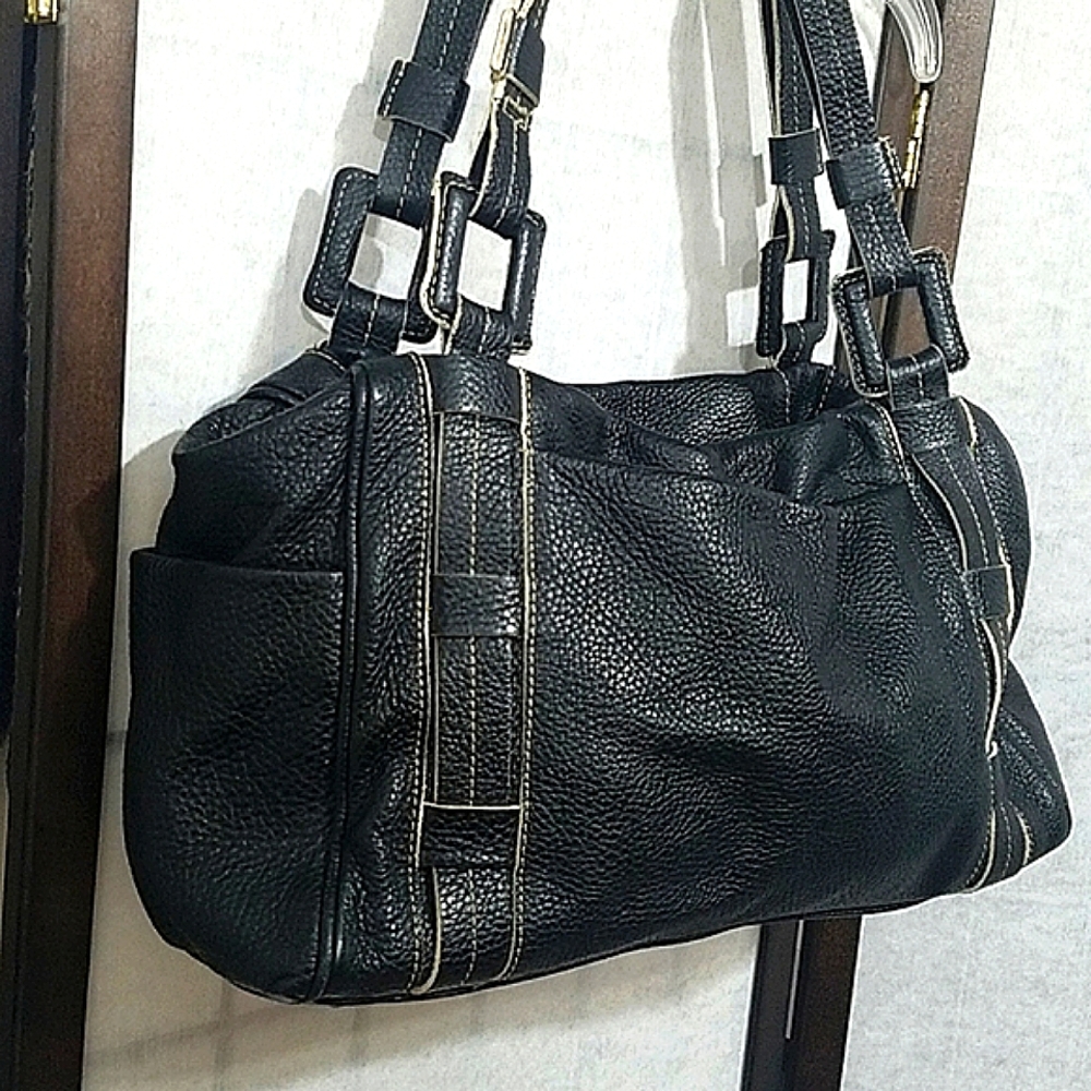 Del Conte black pebbled leather satchel